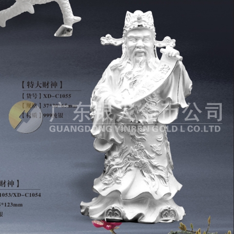 招財進寶財神純銀擺件、純銀財神像擺件